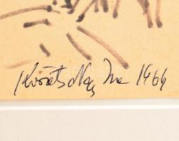 Kováts Nagy Ira (1921-2008): Szénahordás, filctoll, papír, jelzett, paszpartuban, 27×19,5 cm