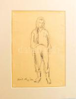 Kováts Nagy Ira (1921-2008): Lány, ceruza, papír, jelzett, paszpartuban, lapszéli apró szakadással, ...