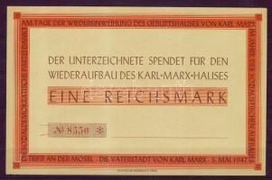 1947 Németország: téglajegy a Trier am Mosel-i Marx ház újjáépítéséhez