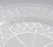 Antik ezüst (Ag) aufsatz, eredeti csiszolt üvegtálcájával, jelzett, tálcán kis pattogzással, d: 29 c...