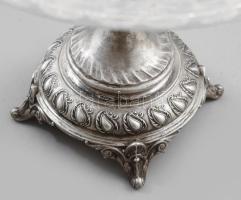 Antik ezüst (Ag) aufsatz, eredeti csiszolt üvegtálcájával, jelzett, tálcán kis pattogzással, d: 29 c...