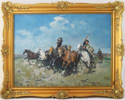 Viski János (1891-1987): Csikós lovakkal. Olaj, vászon, jelezve jobbra lent: Viski J. Dekoratív fakeretben, 60x80 cm. / oil on canvas, signed, framed