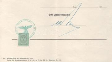 Deutsches Reich 1938 halotti anyakönyvi kivonat okmánybélyeggel