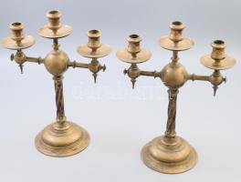 F. Samassa Laibach réz kandalló gyertyatartó pár. Jelzett XIX.sz. Ausztria 34 cm