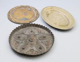 3 db régi réz tálca. üveg berakással d: 24 cm
