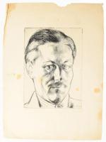 Pohárnok Zoltán (1905-1976): Portré (Önarckép?). Rézkarc, papír, jelzett, foltos, lap széle sérült, ...