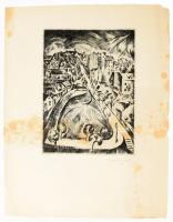 Schönberger Armand (1885-1974): Városkép. Rézkarc, papír, jelzett, foltos, lap széle kissé sérült, 2...