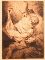 Hollós Endre (1907-): Szent Márton. Rézkarc, papír, jelzés nélkül, lap széle sérült, hajtásnyommal, 15,5×11 cm