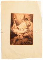 Hollós Endre (1907-): Szent Márton. Rézkarc, papír, jelzés nélkül, lap széle sérült, hajtásnyommal, ...