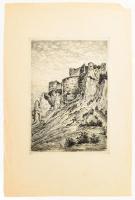 Jelzés nélkül (Krón Jenő?): Zsolnalitva/Lietava vára, Felvidék. Rézkarc, papír. 24x16,5 cm. Lapszéli...