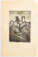 Jelzés nélkül (Krón Jenő?): Csejte vára (Čachtický hrad), Felvidék. Rézkarc, papír. 24x16,5 cm. Laps...