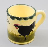 Szliács fürdő (Sliac kupele, SK) mázas fajansz bögre kakas figurával. ca 1900 7 cm kis mázhibákkal
