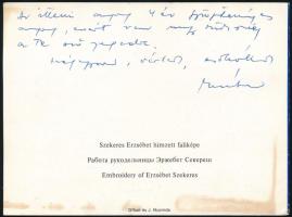 ca 1970 Szekeres Erzsébet (1938) festő, textilművész autográf sorai saját munkáját ábrázoló levelező...