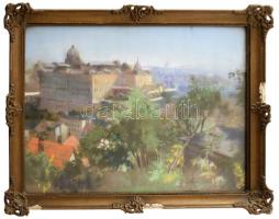 Márton Lajos (1891-1953): Budai panoráma a várral, 1924. Pasztell, papír, jelezve jobbra lent. Üvege...