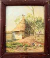 Jenser Mihály (1861-): Udvar. Akvarell, papír. Jelzett. Üvegezett, kopott fakeretben. 29x24 cm