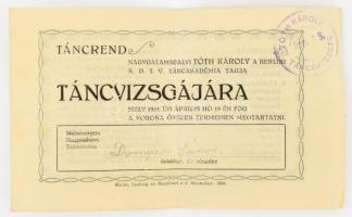 1923 Meghívó táncvizsgára. táncrend a belrlini ADTV táncakadémia tagja, nagygalambfalvi Tóth Károly. Miskolcon