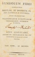Symbolum fidei, complectens regulas, et dogmata fidei catholicae universa. Juxta praescriptam tradendarum scientiarum theologicarum methodum digesta. Opus singulare favore dd. ordinandorum pro usu dioecesium suarum in lucem editum. Pars prima, et secunda. (8-r. 4 lev., 258 l. és 1 lev.; IV, 235 és 1 l.) Posonii, 1811. (Ny. n.) Korabeli kartonált papírkötésben