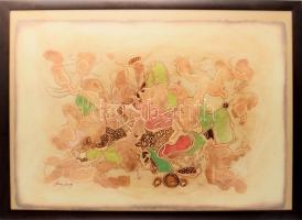 Kardos János (1946-2018): Színes kavalkád. Vegyes technika, karton, jelezve balra lent, 70x101 cm. Üvegezett, kissé kopott fakeretben. KIZÁRÓLAG SZEMÉLYES ÁTVÉTEL, NEM POSTÁZZUK! / ONLY PERSONAL COLLECTION AT OUR OFFICE.