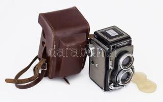 Meopta Flexaret Automat 6x6 cm/24x36 mm kamera Belar 1:3,5/80 mm objektívvel jó állapotban, bőr tokkal