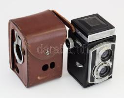 1955 Welta: Weltaflex kamera Meyer F. Ludwig Meritar 1:3,5/75 objektívvel jó állapotban, bőr tokkal