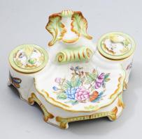 Herendi Viktória mintás toll- és tintatartó. Kézzel festett, jelzett, sérülésekkel sz: 17 cm
