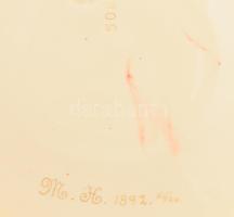 Schütz Cilli fajansz dísztál. Kézzel festett, jelzett, sérülésekkel d: 27 cm