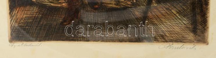 Paulovits Pál (1892-1975): Az ablaknál, színezett rézkarc, papír, jelzett, kissé foltos, üvegezett f...