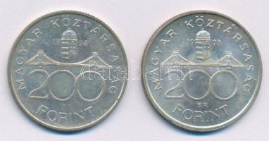 1993. 200Ft Ag "MNB" + 1994. 200Ft Ag "Deák" T:AU,XF, kis patina Adamo F13, F13.1