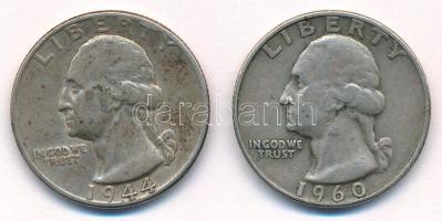 Amerikai Egyesült Államok 1944-1960D 1/4$ Ag "Washington Silver Quarter" (2xklf) T:VF,F, patina USA 1944-1960D 1/4 Dollars Ag "Washington Silver Quarter" (2xdiff) C:VF,F, patina Krause KM#164
