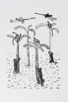 Egyed Tibor (1969-): "Mumusok a struccokat támadják, 2006. Litográfia, papír, jelzett, művészpéldány A/E jelzéssel. 24x23 cm