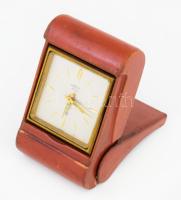 cca 1930 Angelus Midget art deco utazóóra, működik, de szervizelendő, kissé kopott bőr borítással, 8x5 cm