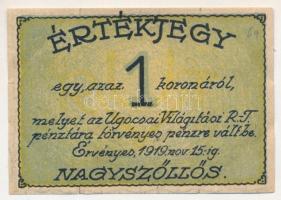 Nagyszőllős 1919. 1K "Ugocsai Világítási Rt." értékjegy T:F szép papír
Hungary / Nagyszől...