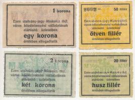 Miskolc ~1918-1919. 20f vízjeles papíron + 50f + 1K + 2K ,"Miskolcz thjf." utalvány-jegy, ...