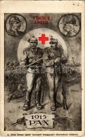 1914 Pax, Viribus Unitis, Vörös Kereszt Egylet dunaparti betegnyugvó állomásának tulajdona / WWI Hungarian Red Cross propaganda, Franz Joseph, Wilhelm II s: Földes (apró szakadás / tiny tear)