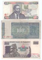 3db-os vegyes külföldi bankjegy tétel, benne: India DN(1977-1982) 100R + Zimbabwe 1995. 100$ + Kenya 2009. 100Sh T:F, egyiken pici szakadás 3pcs mixed lot of foreign banknotes, including: India ND(1977-1982) 100 Rupees + Zimbabwe 1995. 100 Dollars + Kenya 2009. 100 Shillings C:F, tiny tear on one Krause P#9, P#48d, P#64