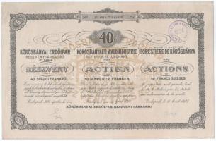 1924. Budapest "Körösbányai Erdőipar Részvénytársaság" részvénye 40Fr-ról, 3 nyelven, szelvényekkel, szárazpecséttel T:XF