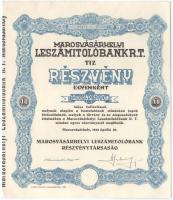 1942. Marosvásárhely "Marosvásárhelyi Leszámítolóbank R.T." 10db részvénye egyben, egyenként 20P-ről, szelvényekkel T:AU