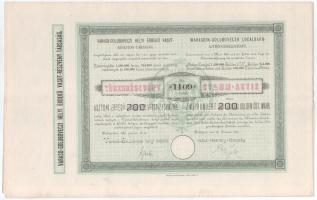 1889. Budapest "Varasd-Goluboveczi Helyi Érdekű Vasut Részvény-társaság" törzsrészvénye 200Ft-ról szárazpecséttel, szelvényekkel T:XF