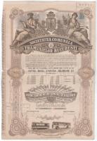 Románia / Bukarest 1937. "Bukaresti Villamosközlekedési Vállalat" 10 részvénye egyben, 5000L-ről, szelvényekkel, bélyegzésekkel T:F kis ragasztás, beszakadások Romania / Bucuresti 1937. "Societate Comunala Tramvaielor Bucuresti" 10 shares in one, all about 5000 Lei, with coupons and overprints C:F small sticking, tears