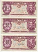 1992. 100Ft (3x) sorszámkövetők "B 676 003378 - B 676 003380" T:UNC,AU Adamo F38