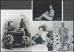 cca 1900 és 1950 között készült felvételek kártyázó hölgyekről, 4 db modern nagyítás, jelzés nélkül, három kép szolidan erotikus, 21x15 cm és 15x10 cm