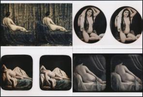 cca 1850 Sztereó aktfelvételek, dagerrotípiák nyomán, 4 db modern nagyítás, jelzés nélkül, 10x15 cm