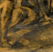 Jelzés nélkül, feltehetően 1920 körül működött festő: Árkádia. Szén, papír. Üvegezett fakeretben, 27...