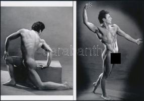 cca 1953 Akt felvételek férfi modellről, 2 db modern nagyítás, jelzés nélkül, 21x15 cm