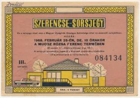 1968. "MÚOSZ (Magyar Újságírók Országos Szövetsége) - Szerencse-Sorsjegy" 4Ft értékben, III. sorozat "084134" T:F