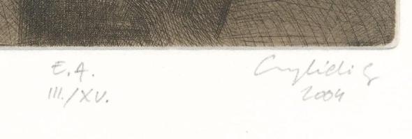 Czeglédi Gábor (1970-): Éva olvas, 2004. Rézkarc, papír, jelzett, E./A. III/XV. számozással. 8,5x11,...