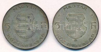 1947. 5Ft Ag "Kossuth" (2x) T:XF,VF patina
Adamo F8.1