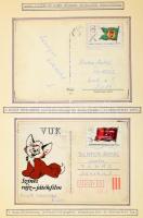 Levél, illeték és egyéb bélyegek rendellenes felhasználása, nyomdatechnikai hibák kis rendezett gyűjteménye + hozzá ívek és egyéb érdekességek, régi iratlefűző mappában