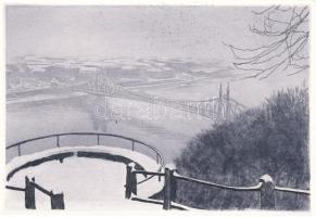 Czeglédi Gábor (1970-): Havas kilátó (Budapesti panoráma, 2004. Rézkarc, papír, jelzett, E./A. III./...