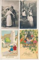 33 db RÉGI motívum képeslap, vegyes minőségben: gyerekek, szerelmes párok / 33 pre-1945 motive postcards, mainly children and love couples